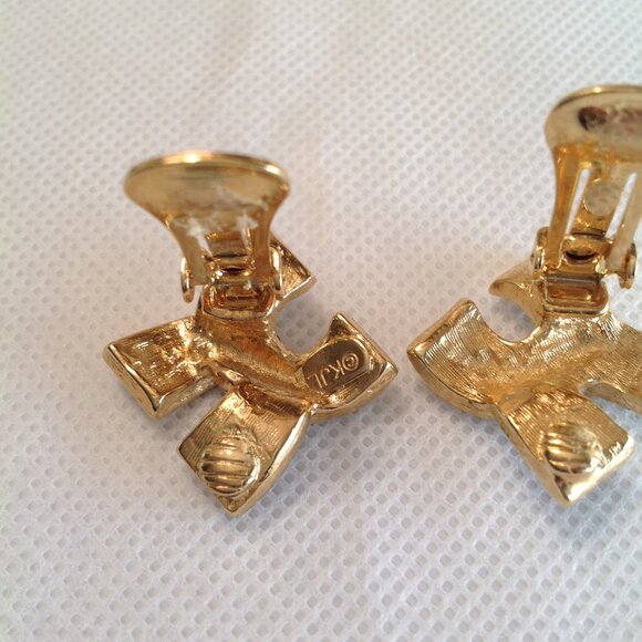 Vintage KJL Kenneth Jay Lane Pave Rhinestone X Bow Clip On Earrings Signed - Picture 5 of 6